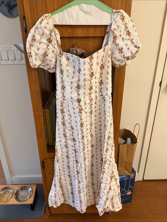 Reformation Dresses & Skirts - Reformation White Midi Dress with Red & Green Floral Print